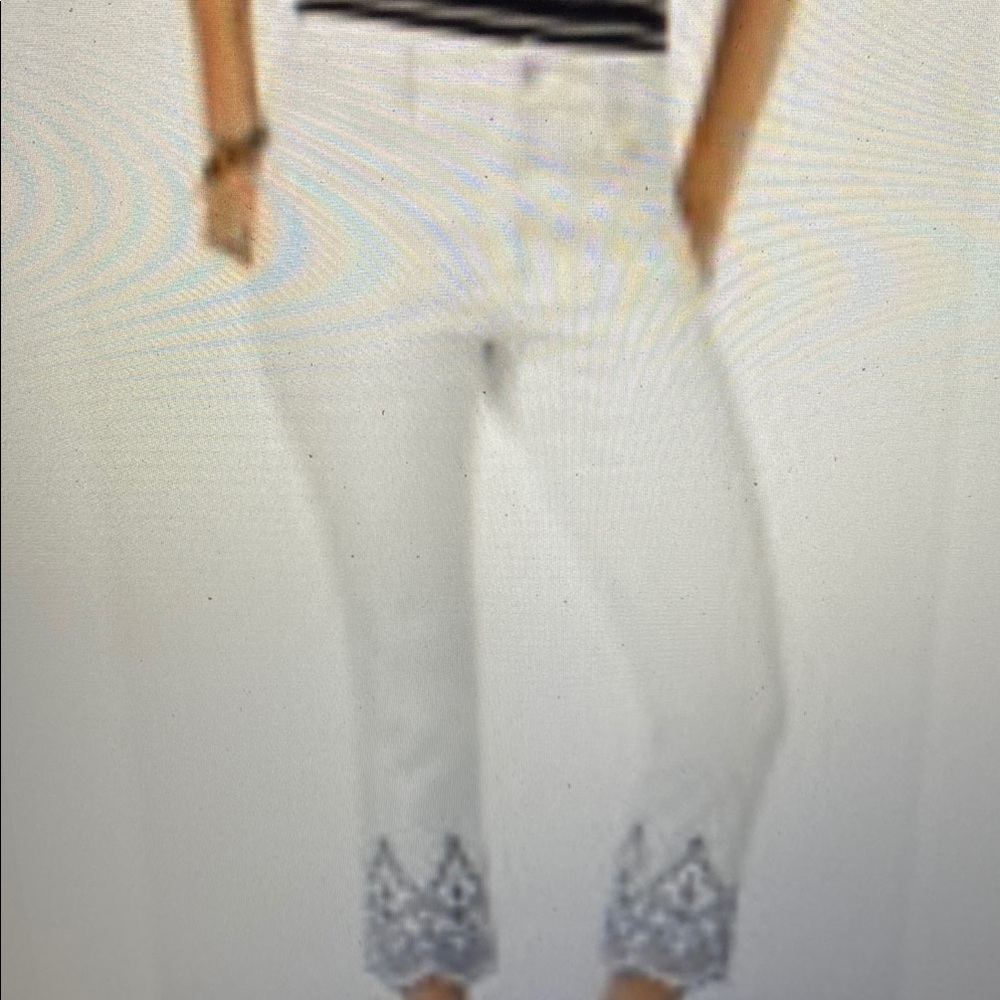 Elegant White & Black Pants with Intricate Embroidery Size 14